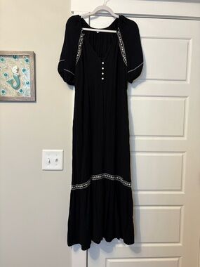 Old Navy Black Maxi Dress with White Embroidery